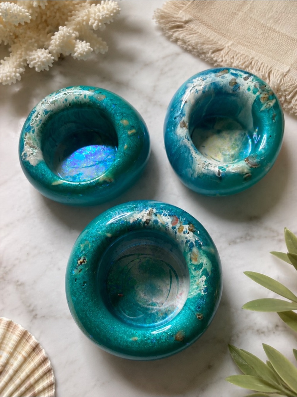 Handcrafted Teal Resin Accent Bowl - Tea Light holders Contemporary Home Decor